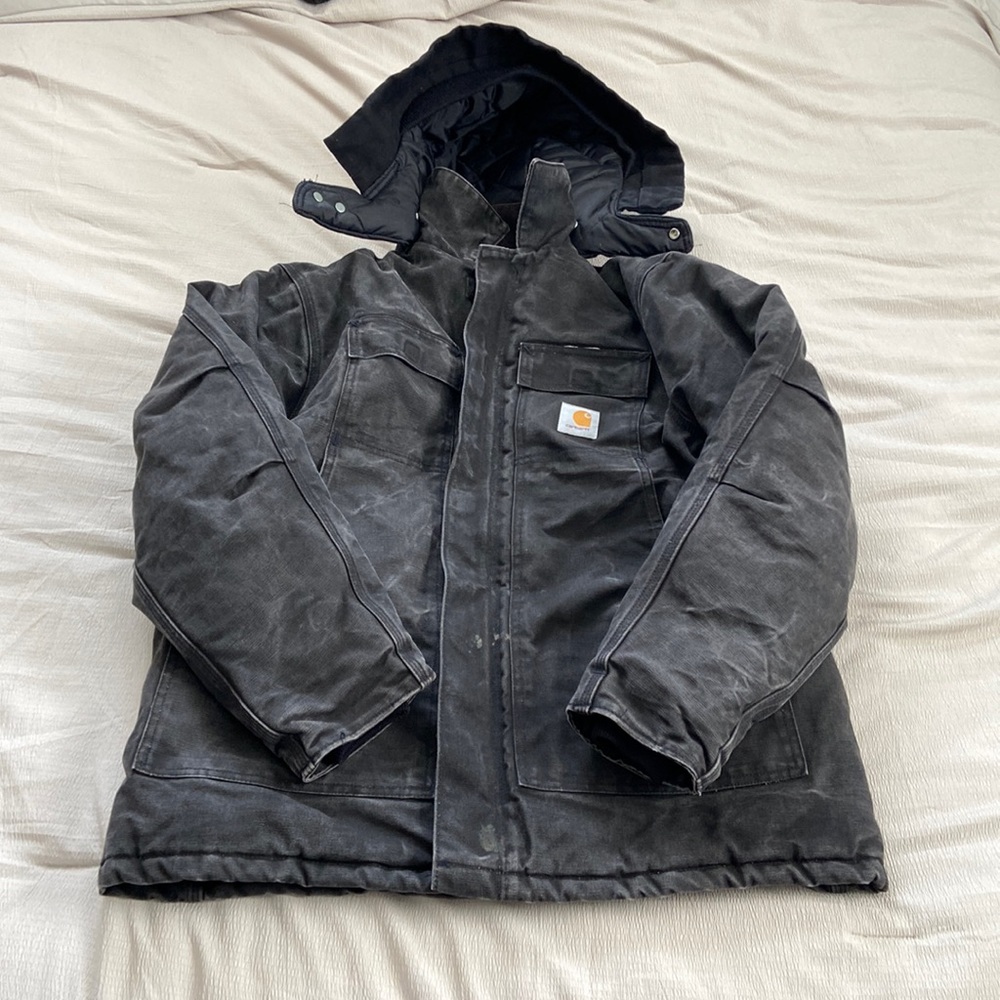 Carhartt, black jacket with removable hood